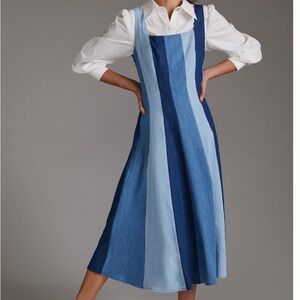 Farm Rio Colorblocked Denim Midi Dress size Small from Anthropologie